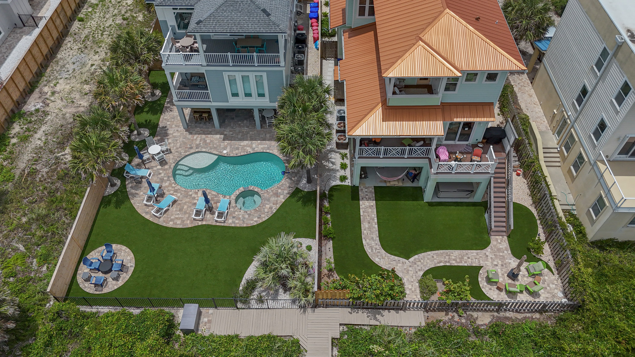 Artificial grass drone shot installed by Jax Outdoor