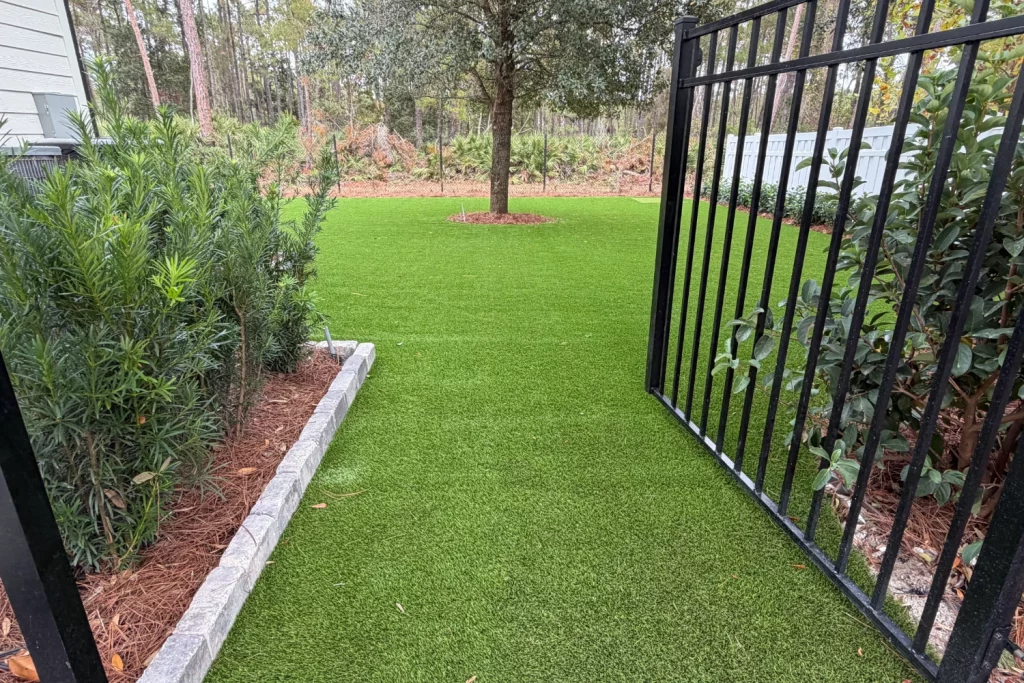 backyard artificial grass walkway