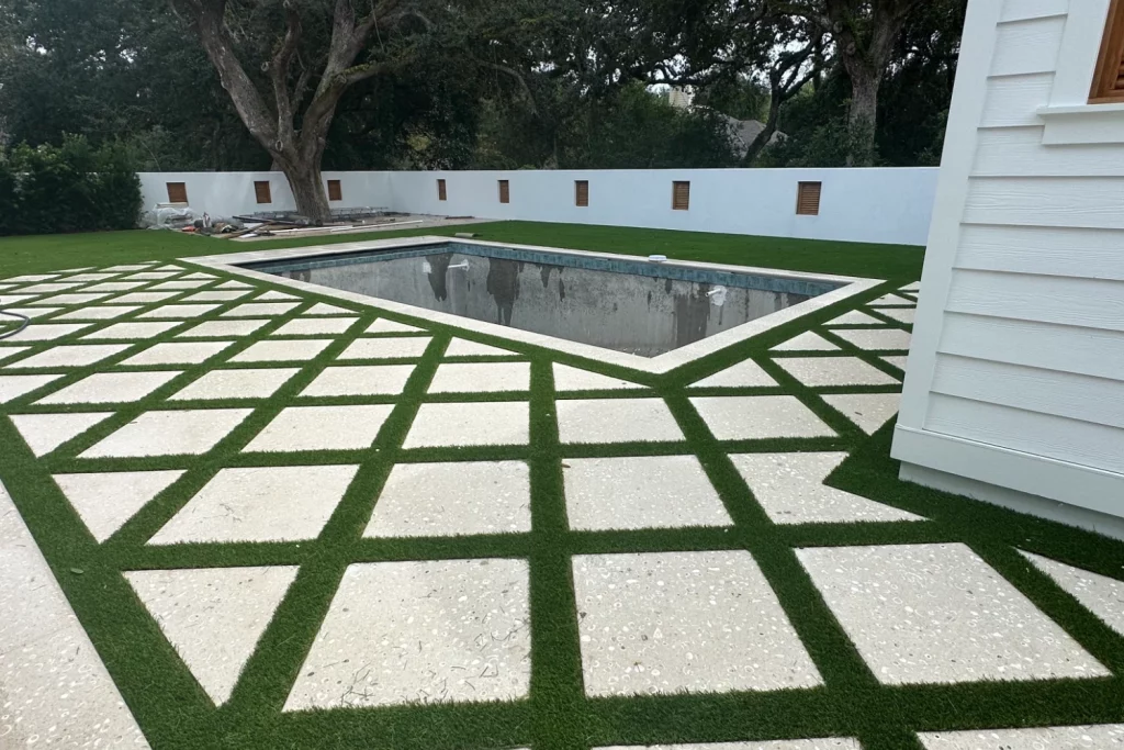 backyard artificial grass pool surround