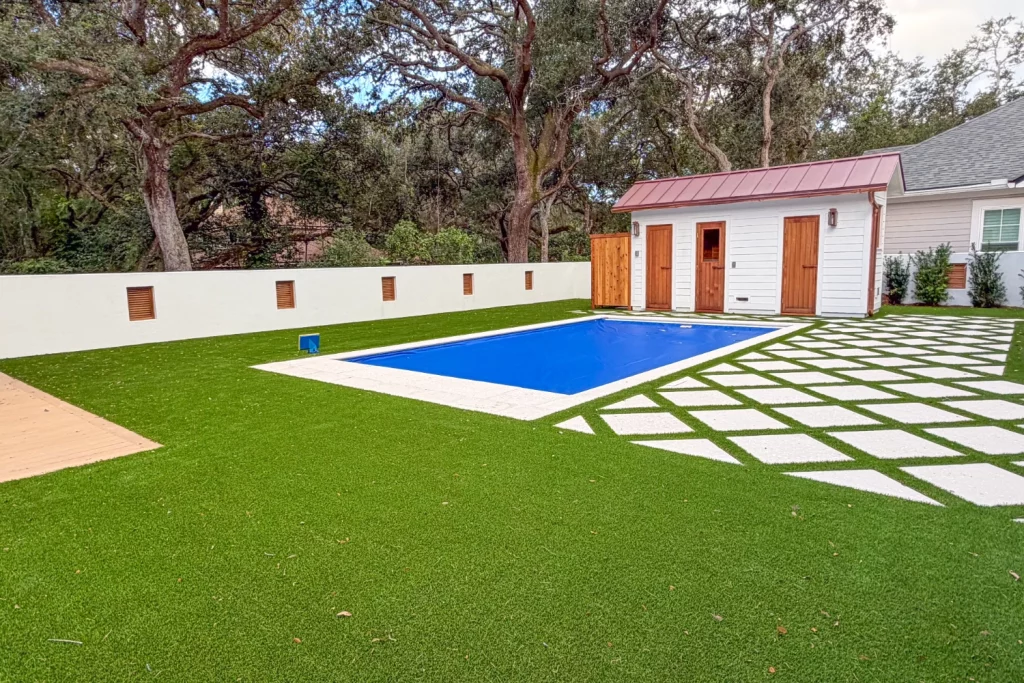 backyard pool & artificial grass installation