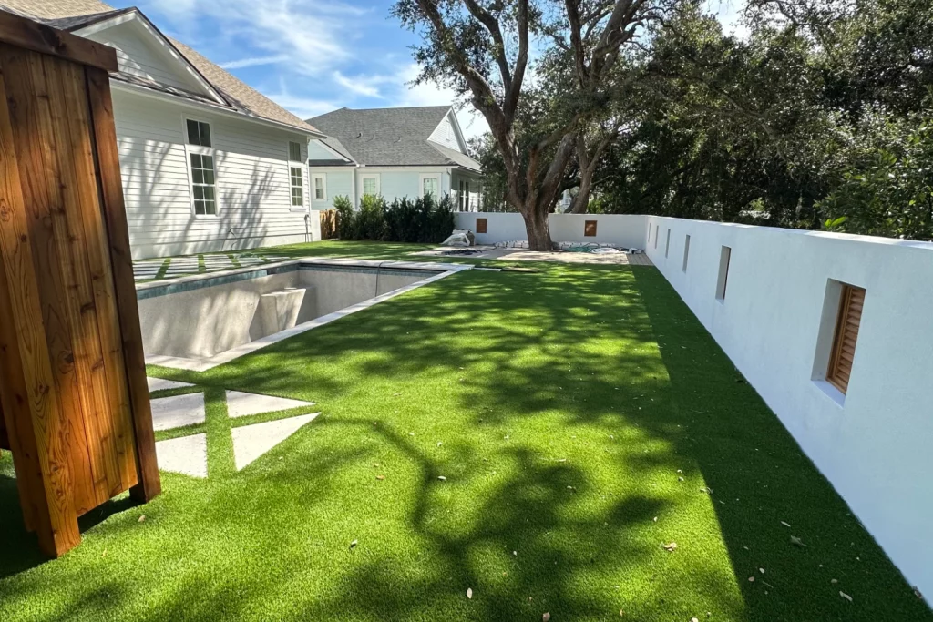 backyard artificial grass walkway