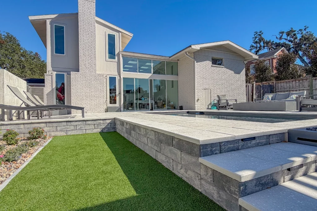 Backyard artificial grass & walkway installation