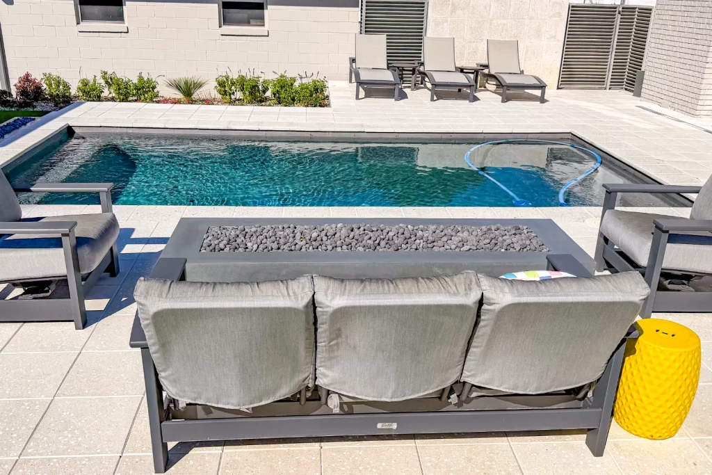 backyard pool & fireplace installation